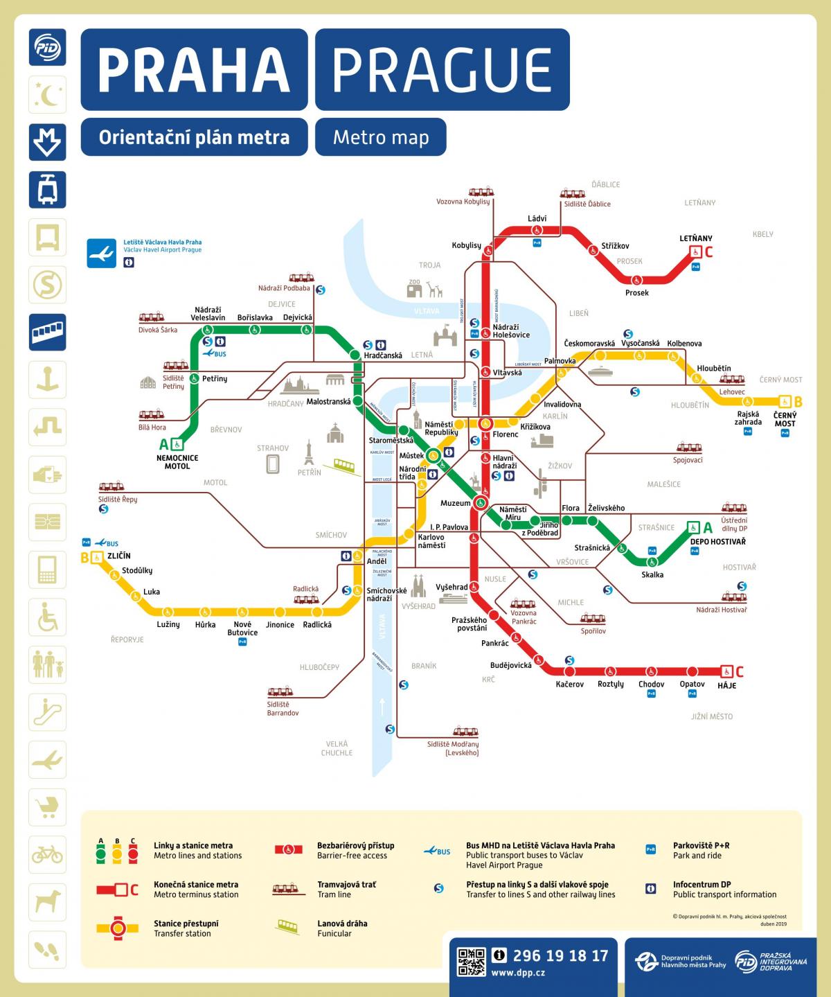 Kaart van de metrostations in Praag