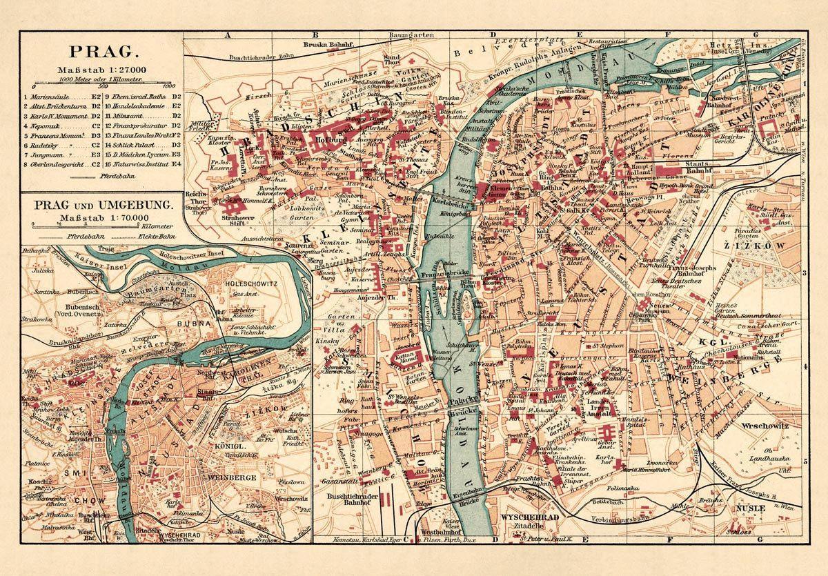 Historische kaart van Praag