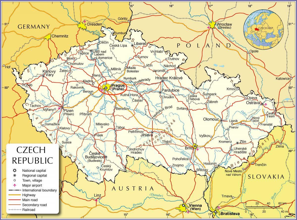 Praag op de kaart van Tsjechië
