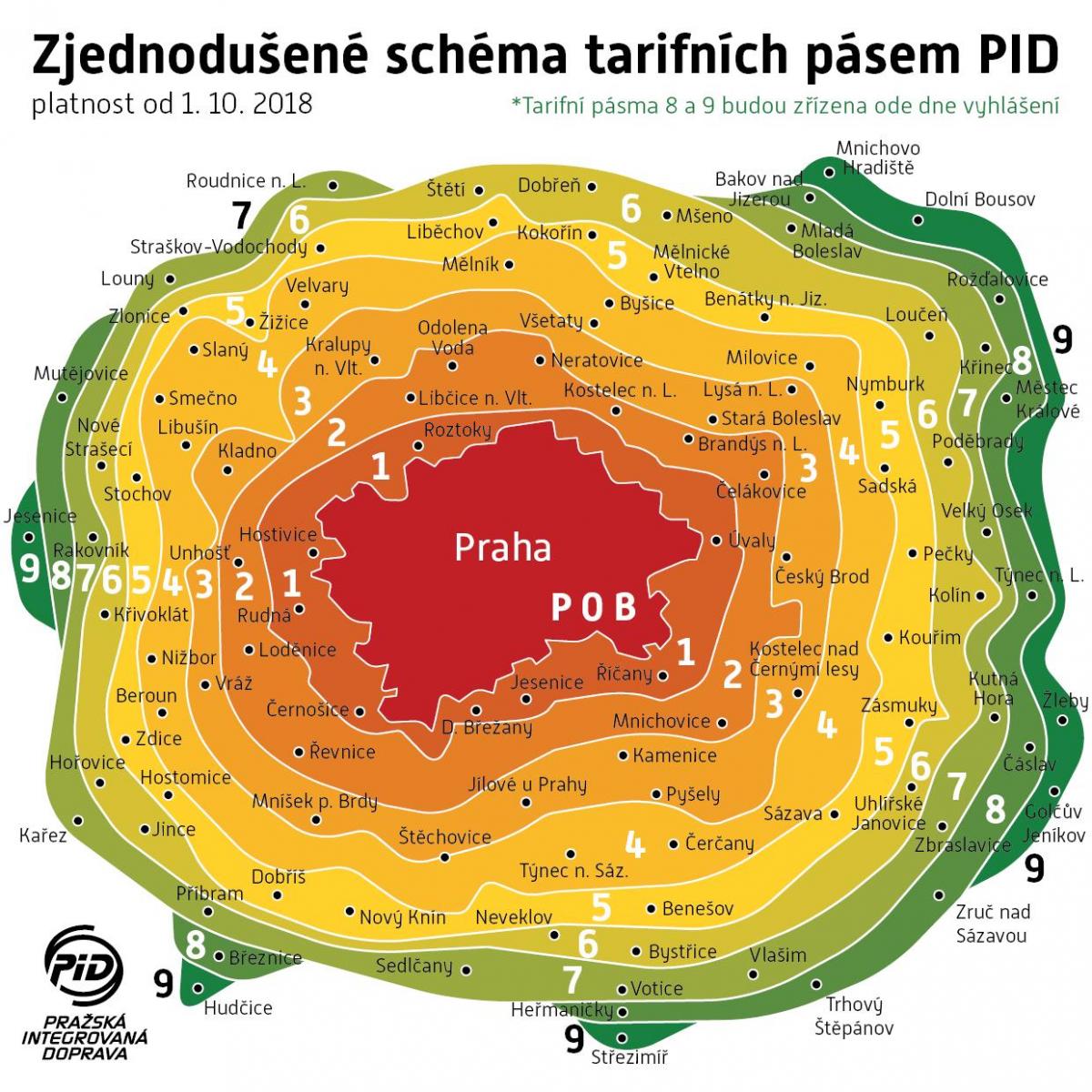 Plattegrond van de Praagse zones