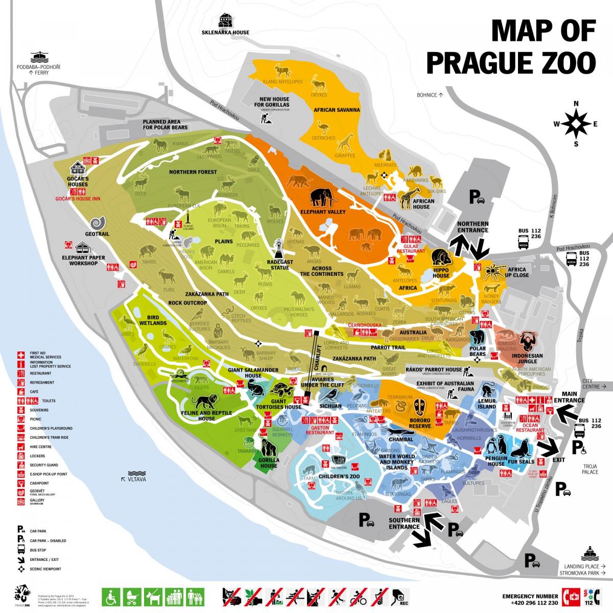 Plattegrond van het park van de Praagse dierentuin